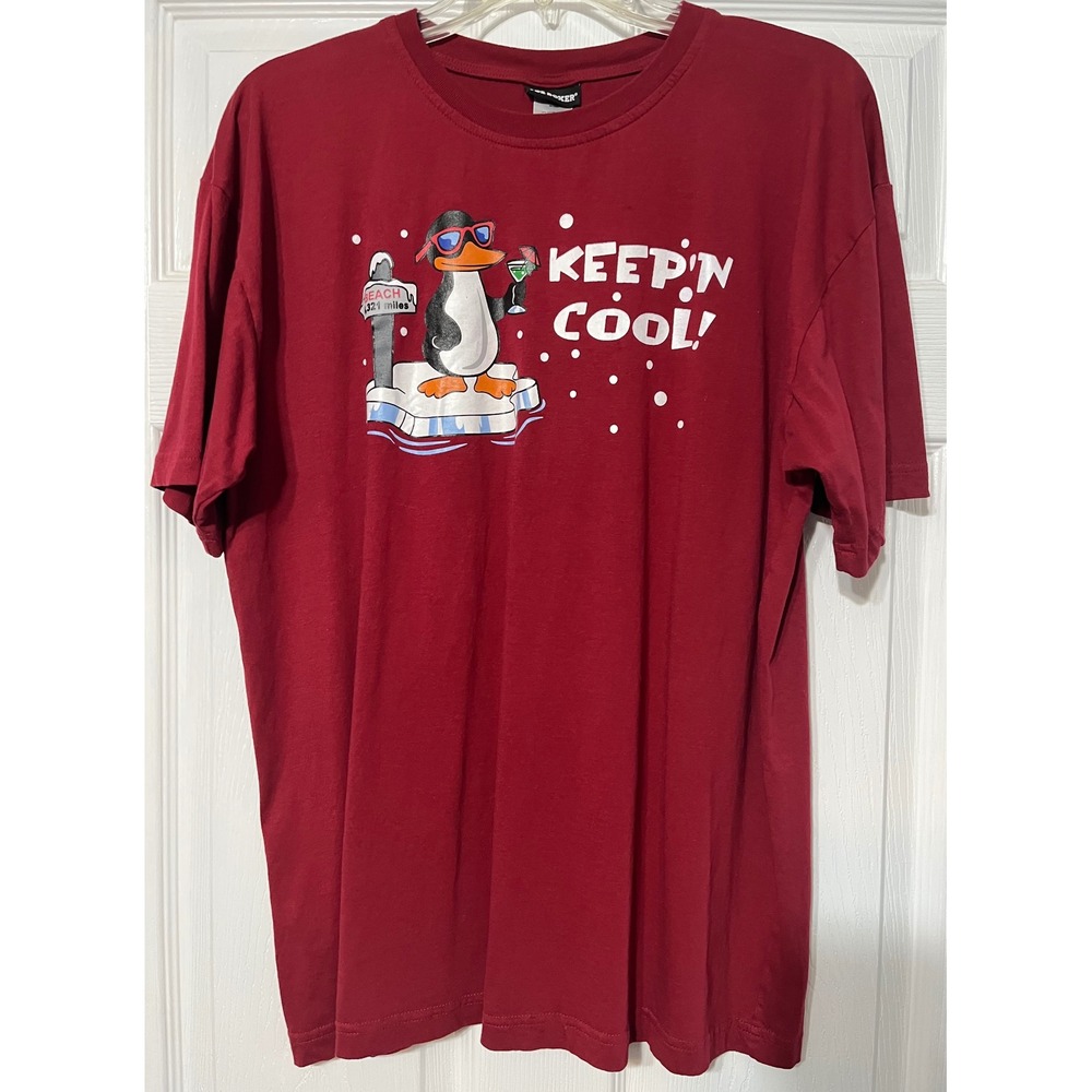 Joe Boxer Mens Keepin Cool‎ Penguin Graphic T-Shirt Red Large